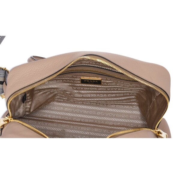 PRADA Vitello Phenix Bauletto Handbag 1BB086 Taupe Pebbled Leather - Picture 10 of 10